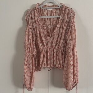 Woven V-Neck Long Sleeve Peasant Top - Blush Rust